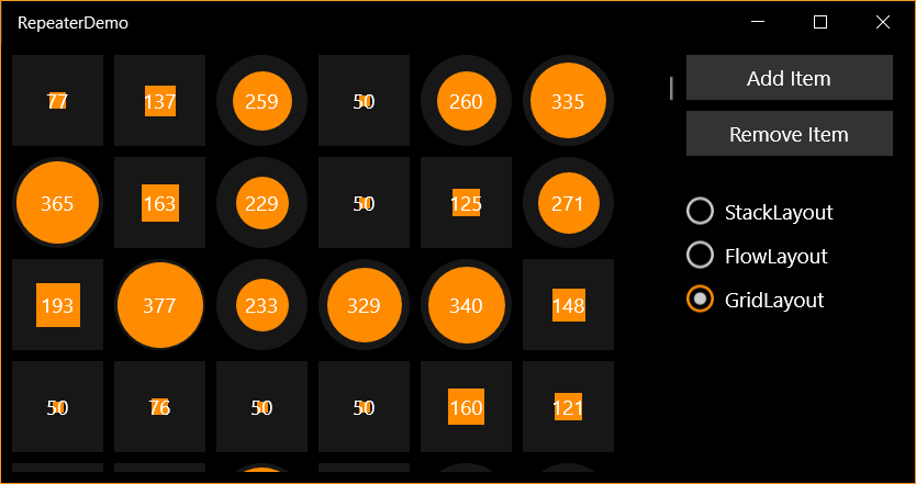 Repeater using GridLayout