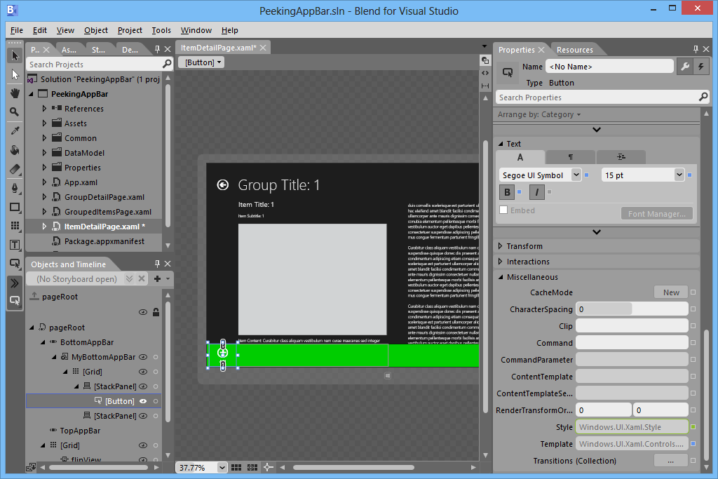 Add AppBar using Blend for Visual Studio