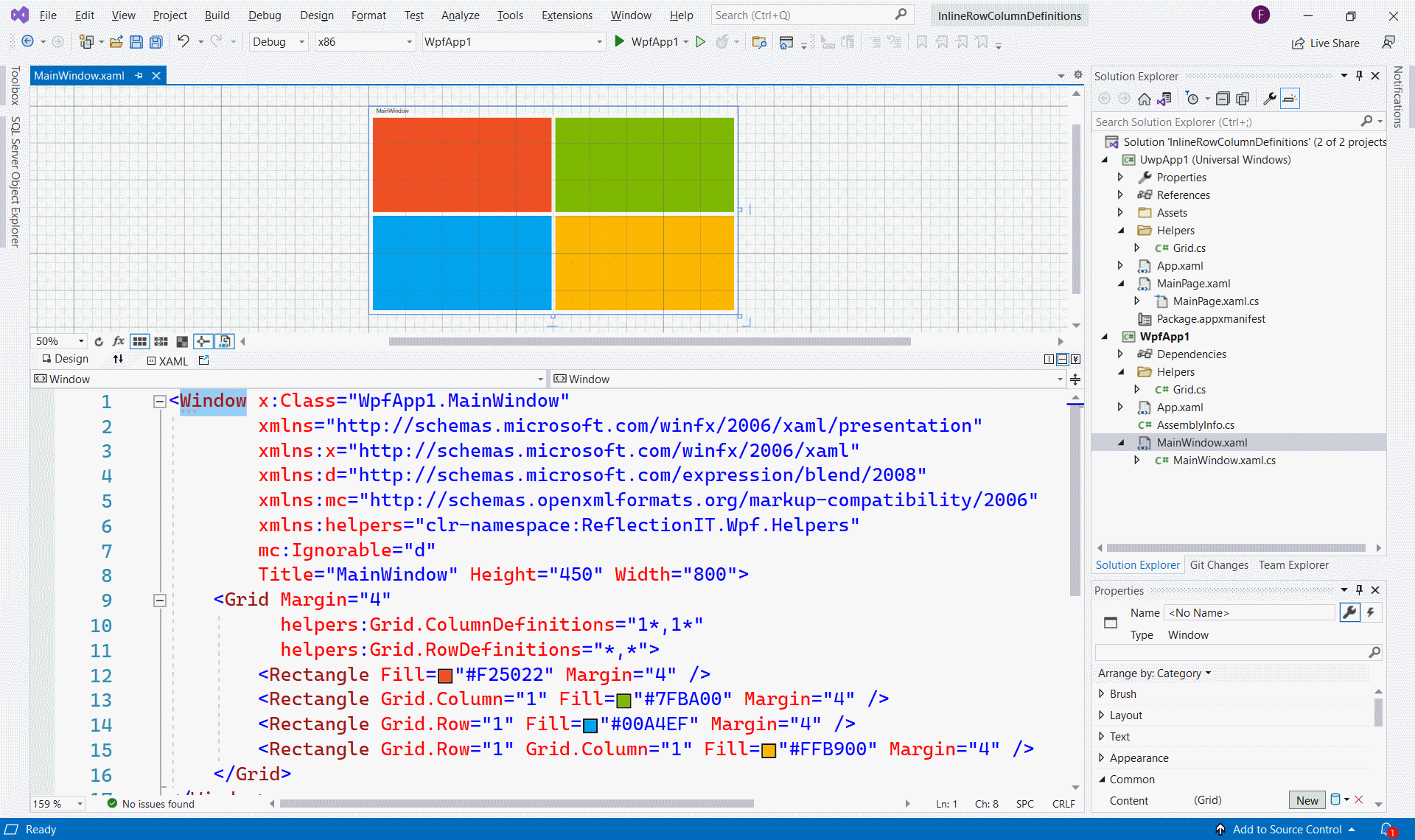 WPF XAML with normal Row and Column Definitions