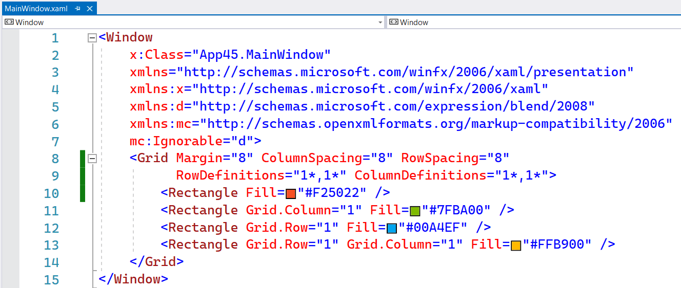 WinUI XAML with inline Row and Column Definitions