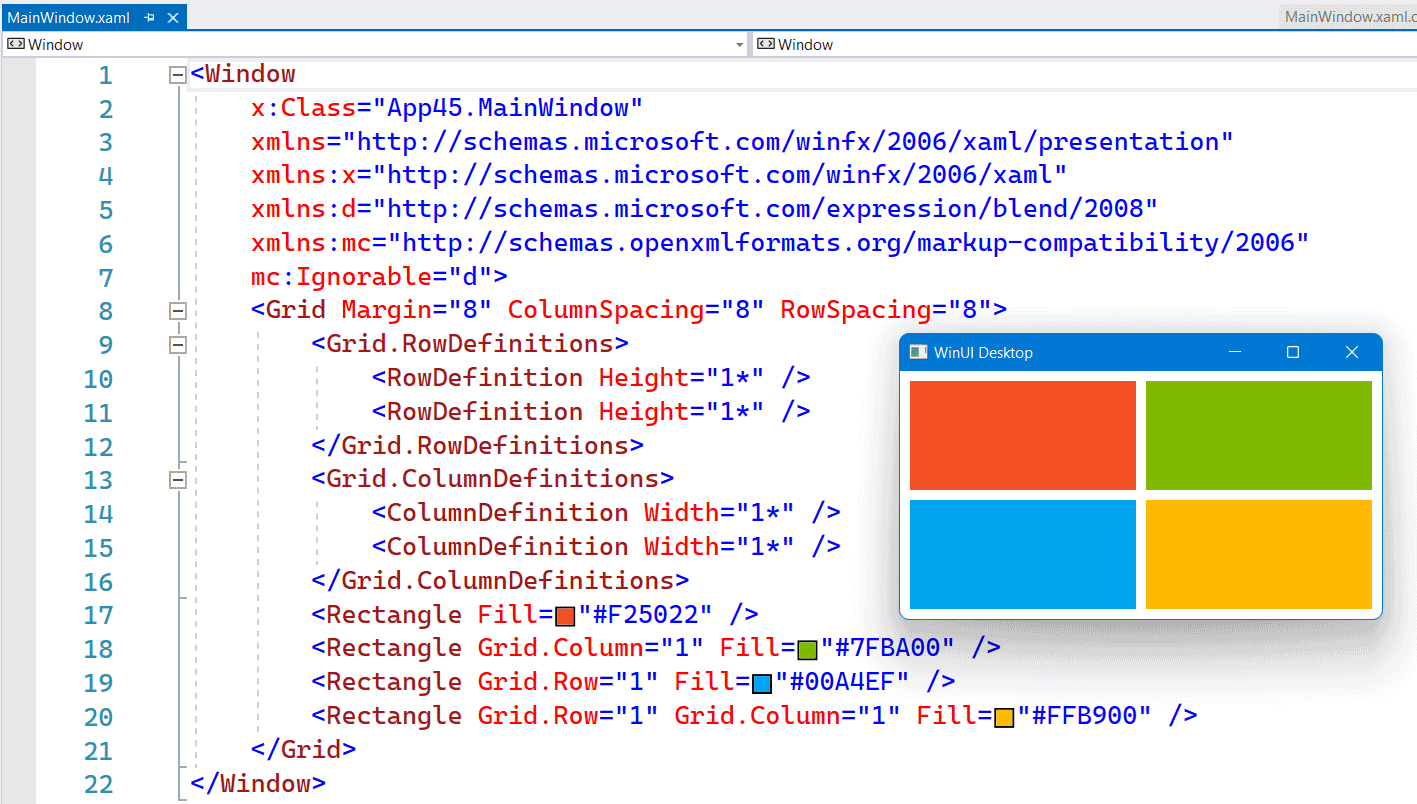 WinUI XAML with normal Row and Column Definitions