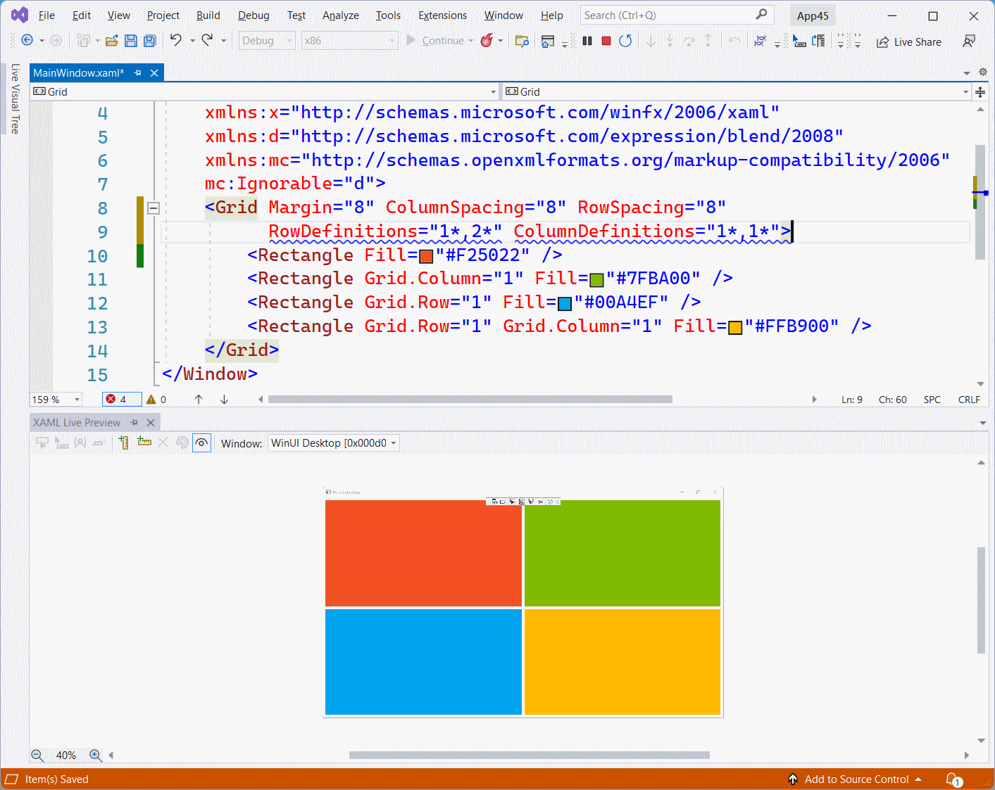 WPF XAML with normal Row and Column Definitions