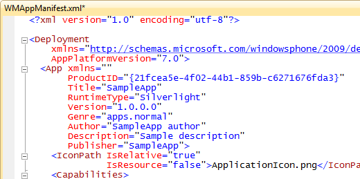 WMAppManifest.xml for a Sample App